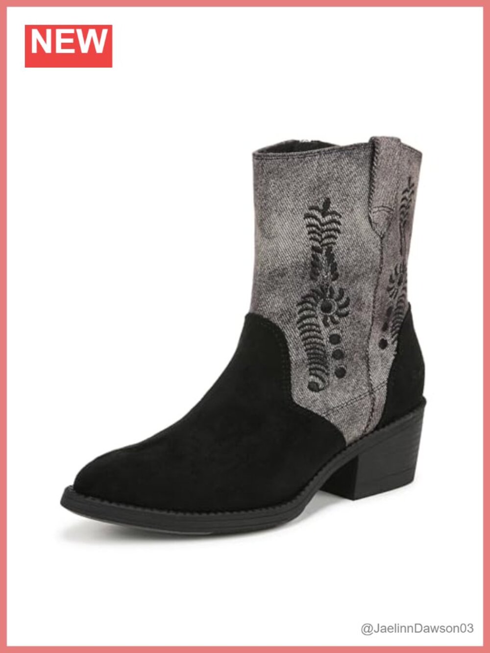 Western Ankle Bootie Embroidered Faux Leather Boots with Side Zip